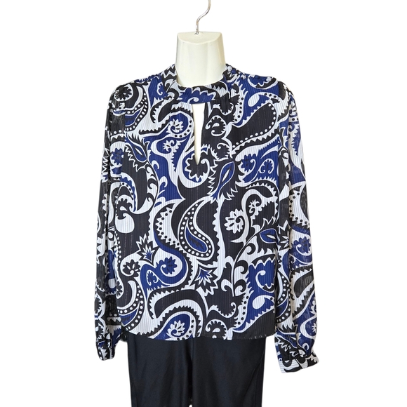 LOFT Black and Blue Abstract Blouse - Picture 1 of 9